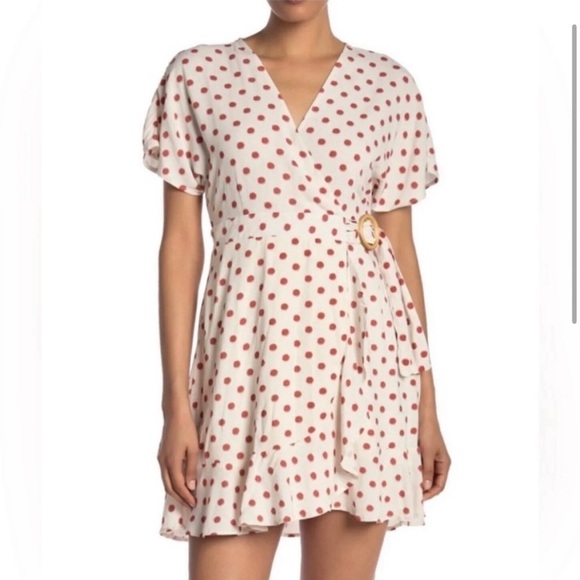 J.O.A wrap mini V-neck polka dots dress size :M - Picture 1 of 16